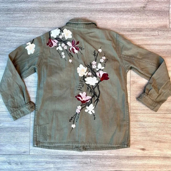 Topshop Women's Army Green Button Front Four Pocket Utility Jacket Size 6 - Picture 8 of 11